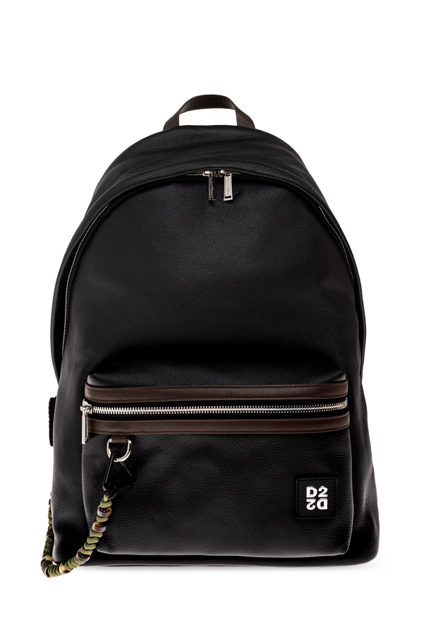 Dsquared2 Black Leather Backpack with Logo | Men's | Vitkac